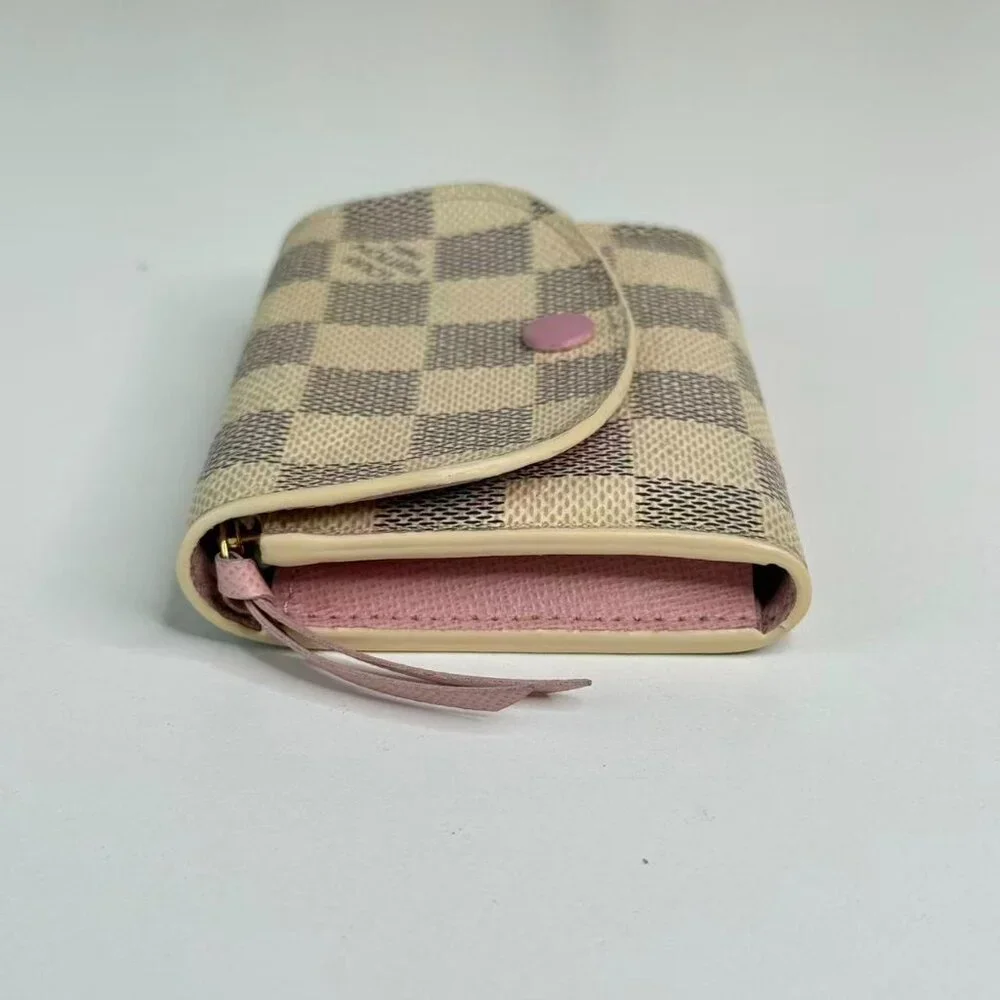 Louis Vuitton Damier Azur Wallet with Classic Checkerboard Design and PinkButton
